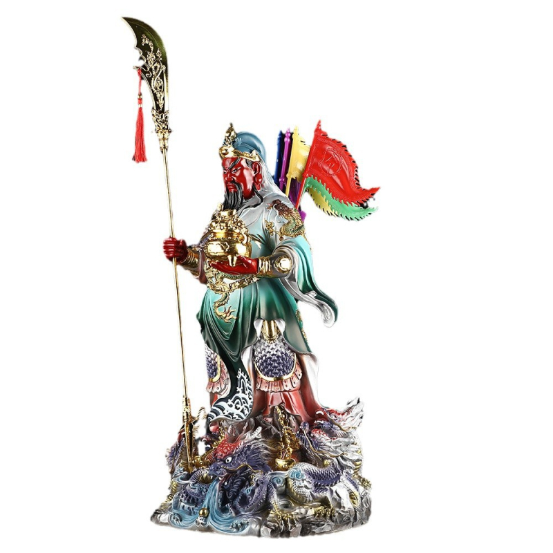 Statuie Guan Gong – Zeul bogăției, cu sabie, figură de rășină pentru decorul casei