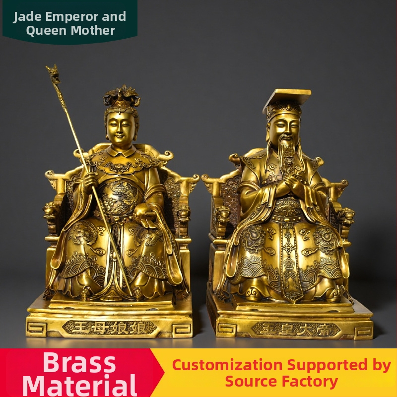 Veľké na mieru maľované mosadzné sochy Jade Emperor a Empress pre domáci oltár