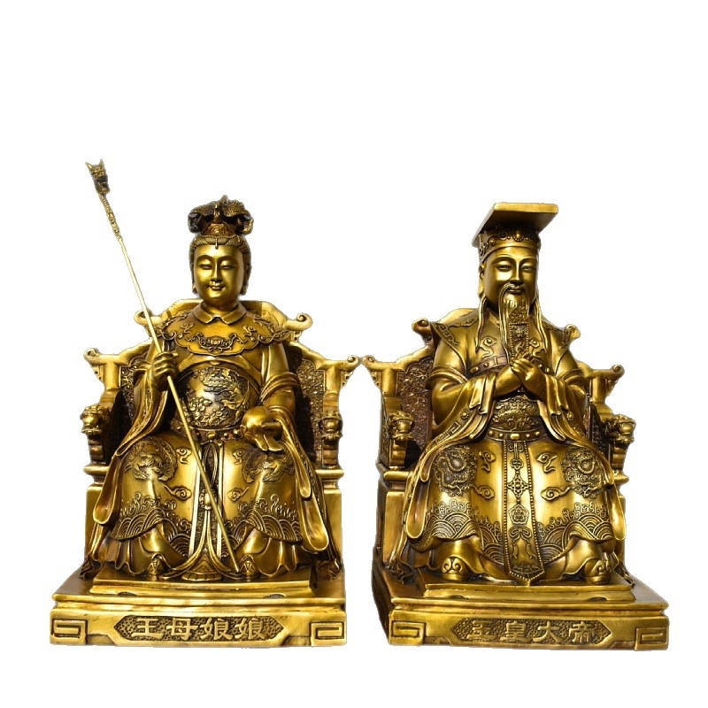 Statui mari, pictate, din alamă ale Jade Emperor și Împărăteasa pentru altarul de acasă