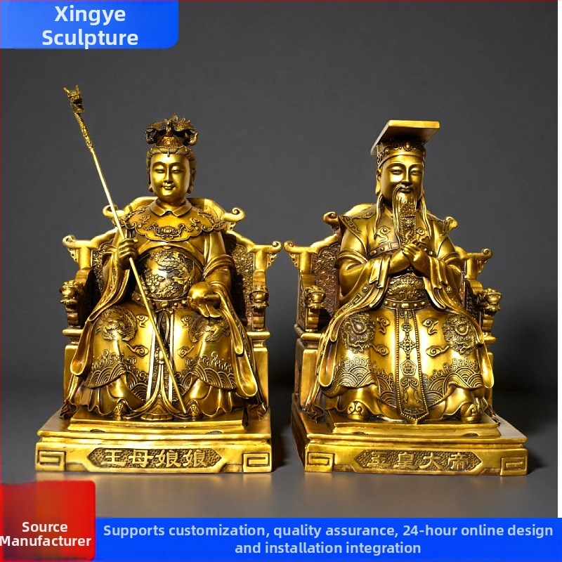 Veľké na mieru maľované mosadzné sochy Jade Emperor a Empress pre domáci oltár