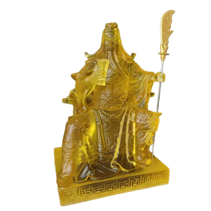 Statuetă Guan Gong din rășină cristal, 18 cm, talisman pentru bogăție