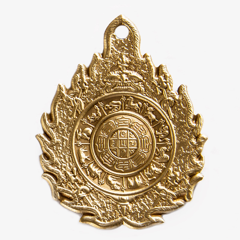 Bakreni kaiš-talisman s Manjushrijem, tibetanskog stila, dvanaest znakova zodijaka, devet palača i osam trigrami, za blagoslov