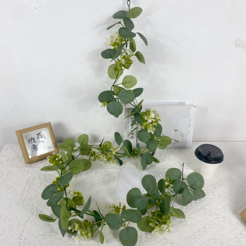 Liană artificială din ratan cu frunze de bani și frunze de eucalipt, pentru nunți, decor exterior și decorațiuni de Crăciun