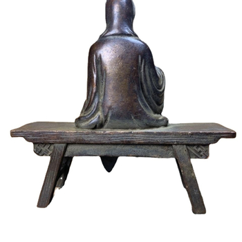Statuie Guanyin așezată pe bancă, decor de birou retro din aliaj metalic
