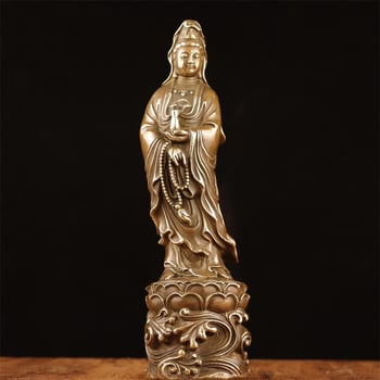 Statuetă din cupru Guanyin Bodhisattva în picioare, pentru închinare acasă