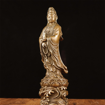 Statuetă din cupru Guanyin Bodhisattva în picioare, pentru închinare acasă