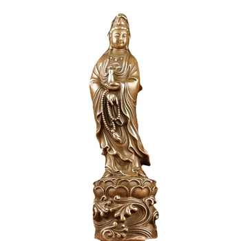 Statuetă din cupru Guanyin Bodhisattva în picioare, pentru închinare acasă