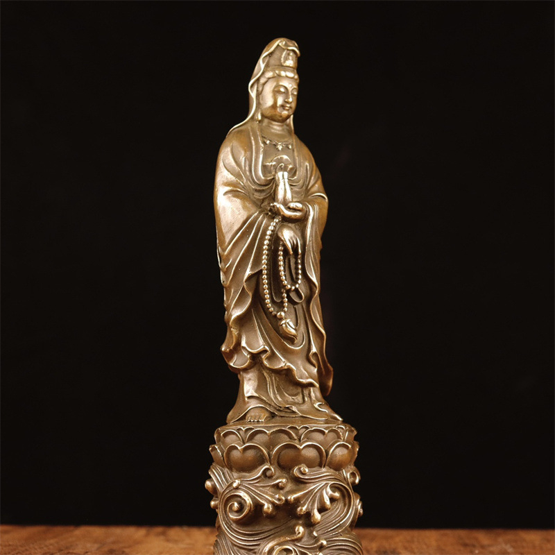 Statuetă din cupru Guanyin Bodhisattva în picioare, pentru închinare acasă