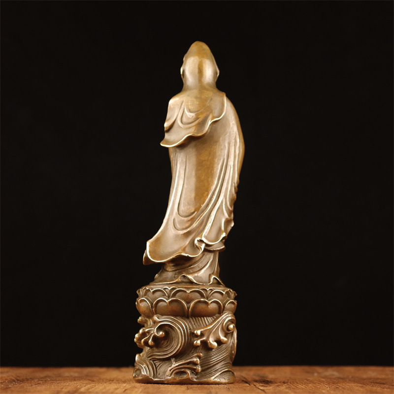 Statuetă din cupru Guanyin Bodhisattva în picioare, pentru închinare acasă