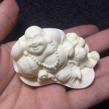 Statuetă Buda Maitreya din lemn, așezată, decor pentru birou, 7×4.5×4.5 cm