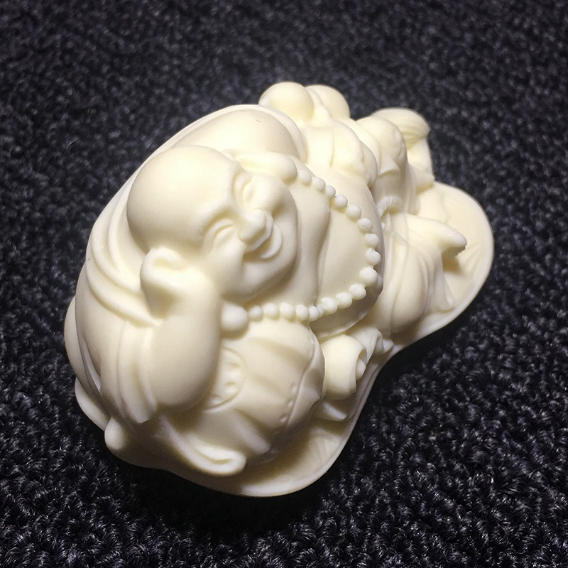 Statuetă Buda Maitreya din lemn, așezată, decor pentru birou, 7×4.5×4.5 cm