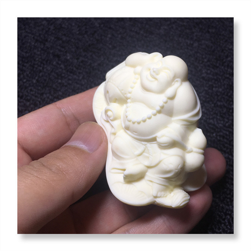 Statuetă Buda Maitreya din lemn, așezată, decor pentru birou, 7×4.5×4.5 cm