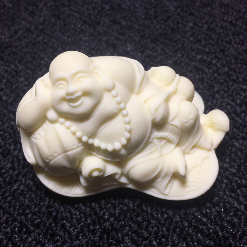 Statuetă Buda Maitreya din lemn, așezată, decor pentru birou, 7×4.5×4.5 cm