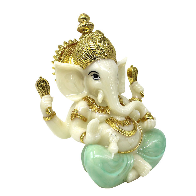 Statuie din rășină a zeului-elefant Brahma-Indra, hindu cu patru brațe, lucrată manual