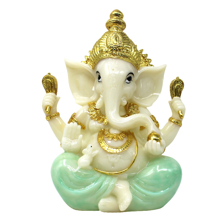 Statuie din rășină a zeului-elefant Brahma-Indra, hindu cu patru brațe, lucrată manual