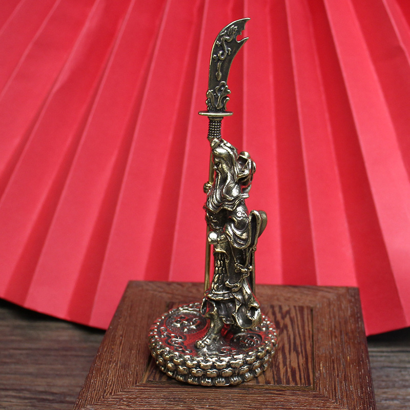 Statuie din alamă Guan Gong - Zeul Bogăției, decor pentru casă sau templu