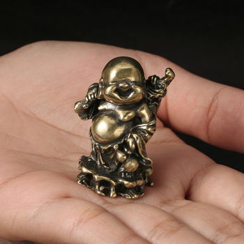 Statuie Buddha Tang, antic bronz, mică, portabilă, Bodhisattva Dizang, nucleu solid din cupru, obiect de colecție