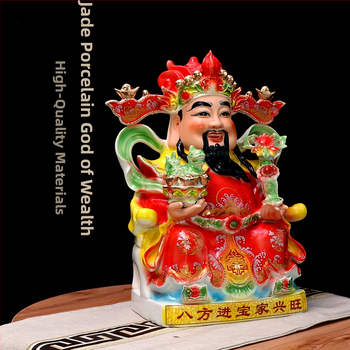 Statuie Buddha a Zeului Bogăției, din porțelan de jad, decor ceramic pentru casă