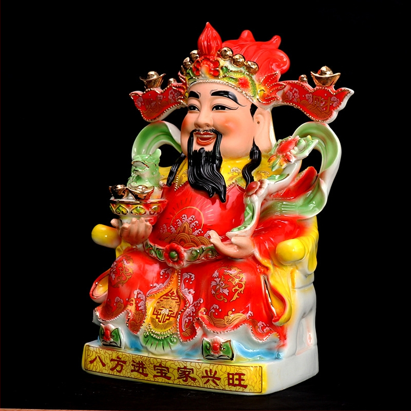 Statuie Buddha a Zeului Bogăției, din porțelan de jad, decor ceramic pentru casă