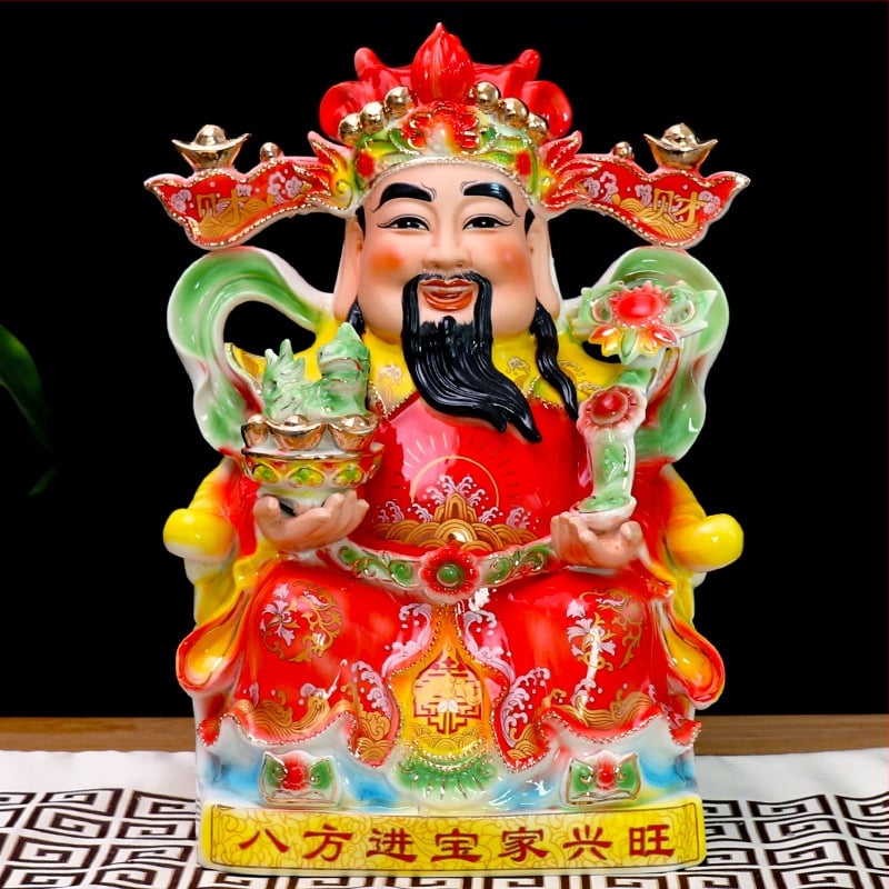 Statuie Buddha a Zeului Bogăției, din porțelan de jad, decor ceramic pentru casă