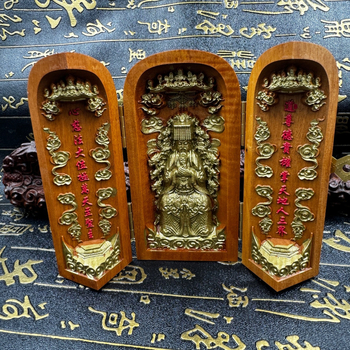 Statuetă Jade Emperor din Thunderwood, cu trei deschideri, finisaj auriu pictat manual