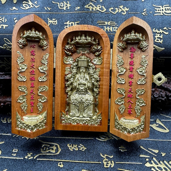 Statuetă Jade Emperor din Thunderwood, cu trei deschideri, finisaj auriu pictat manual
