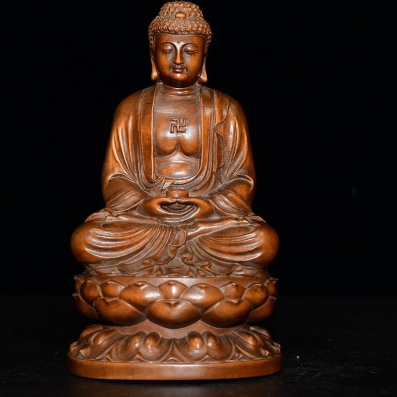 Statuie Buddha Shakyamuni din boxwood, ornament auto și decor pentru casă