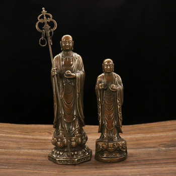 Statuie de cupru a lui Ksitigarbha Bodhisattva cu lumină de Buddha, în picioare, din Muntele Jiuhua, decor pentru casă