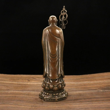 Statuie de cupru a lui Ksitigarbha Bodhisattva cu lumină de Buddha, în picioare, din Muntele Jiuhua, decor pentru casă