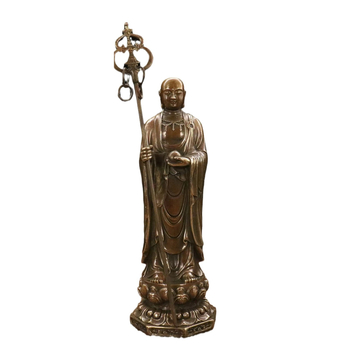 Statuie de cupru a lui Ksitigarbha Bodhisattva cu lumină de Buddha, în picioare, din Muntele Jiuhua, decor pentru casă