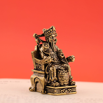 Statuetă din alamă a Zeului Bogăției, într-o poziție șezândă, mic ornament pentru casă, birou sau tejgheaua magazinului.