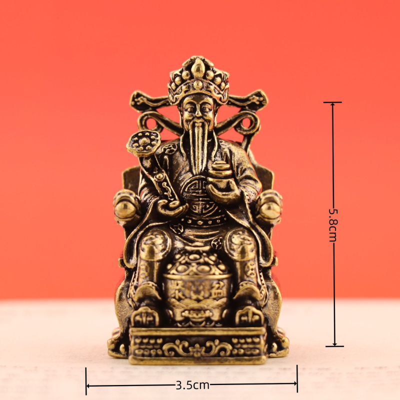 Statuetă din alamă a Zeului Bogăției, într-o poziție șezândă, mic ornament pentru casă, birou sau tejgheaua magazinului.
