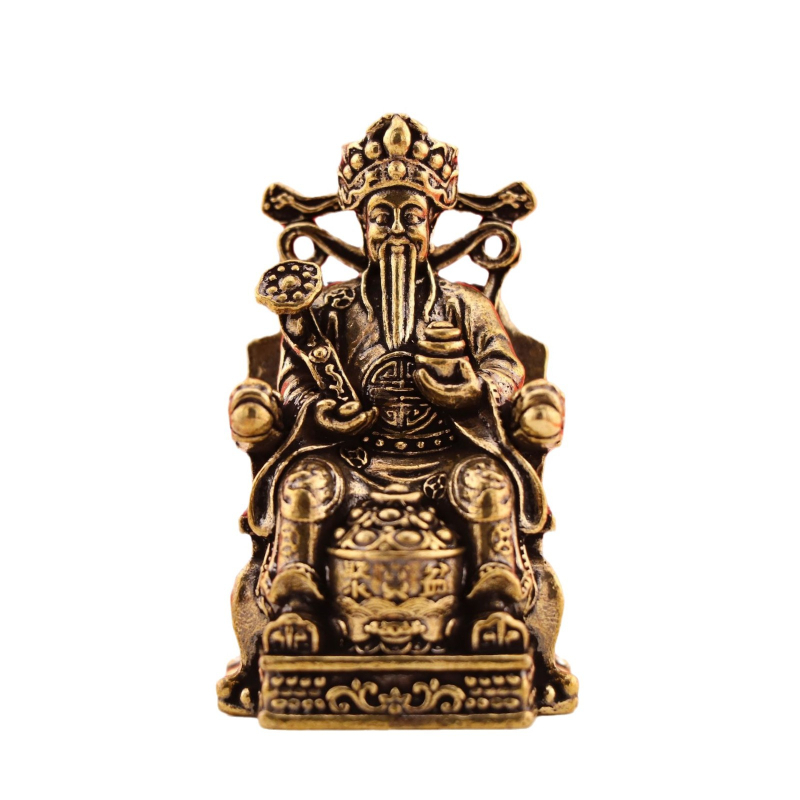 Statuetă din alamă a Zeului Bogăției, într-o poziție șezândă, mic ornament pentru casă, birou sau tejgheaua magazinului.