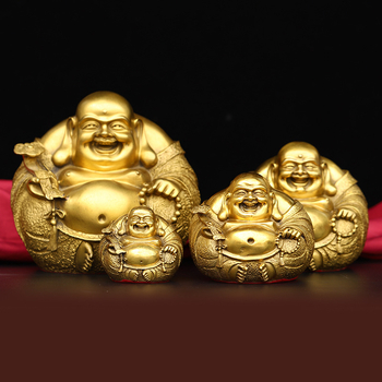 Statuetă din cupru cu Buddha Maitreya și Buddha zâmbitor, ornament decorativ metalic