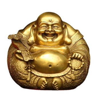 Statuetă din cupru cu Buddha Maitreya și Buddha zâmbitor, ornament decorativ metalic