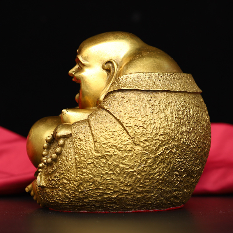 Statuetă din cupru cu Buddha Maitreya și Buddha zâmbitor, ornament decorativ metalic
