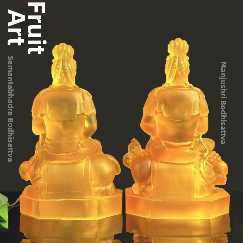 Statuie Buddha Manjushri și Samantabhadra pentru altarul de acasă, din rășină
