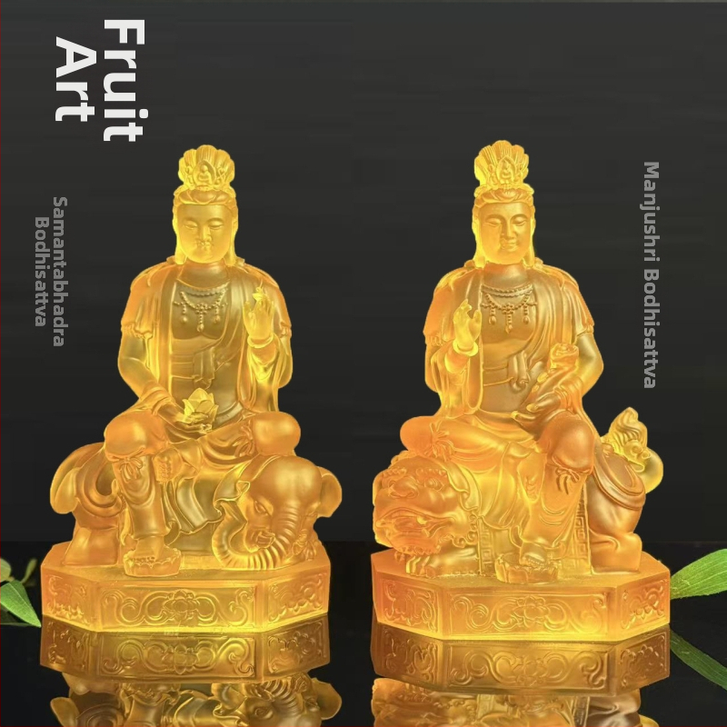 Statuie Buddha Manjushri și Samantabhadra pentru altarul de acasă, din rășină
