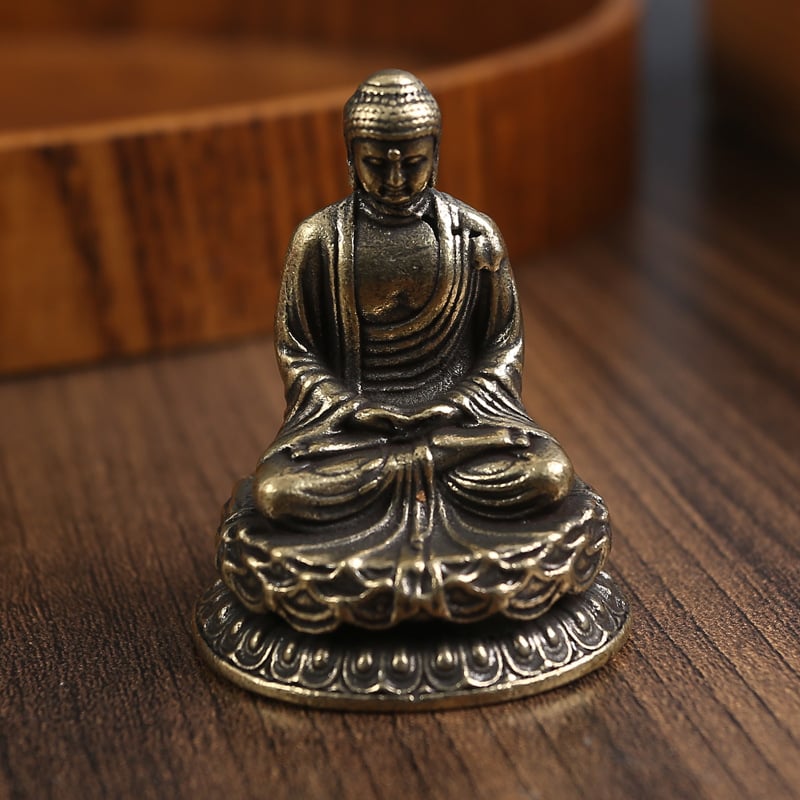 Statuie de Buddha Vairocana din cupru, finisaj patinat antic, obiect decorativ metalic