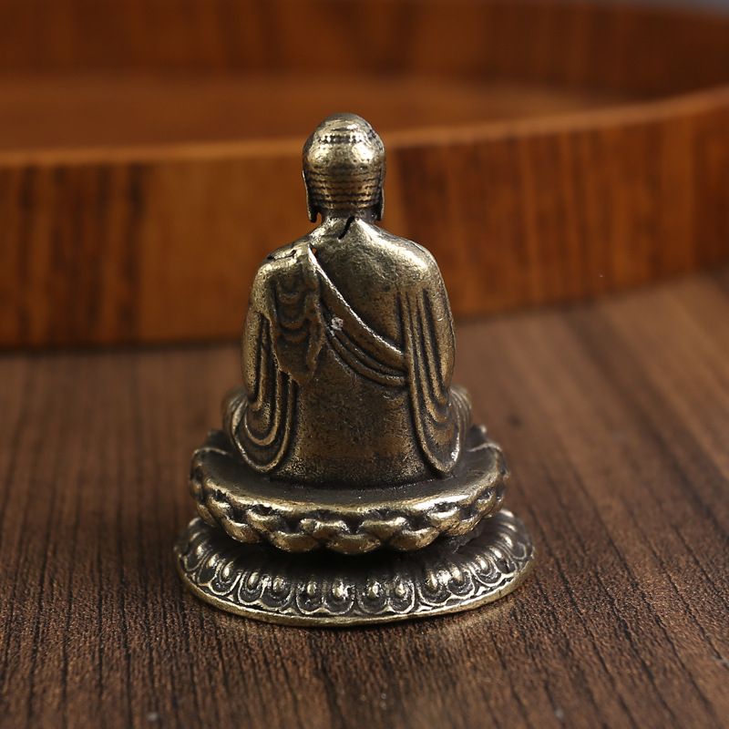 Statuie de Buddha Vairocana din cupru, finisaj patinat antic, obiect decorativ metalic