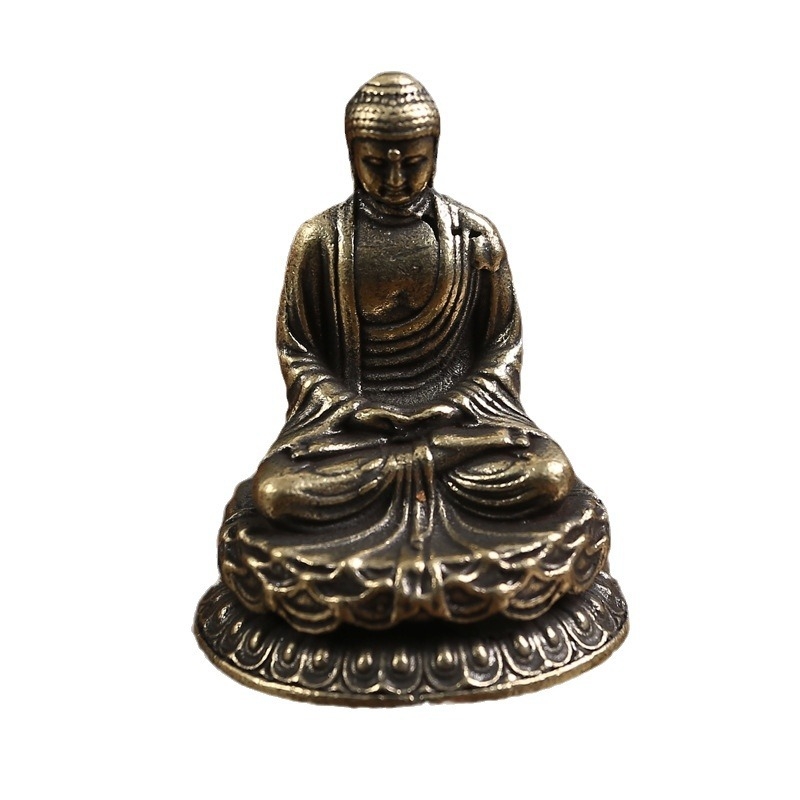 Statuie de Buddha Vairocana din cupru, finisaj patinat antic, obiect decorativ metalic