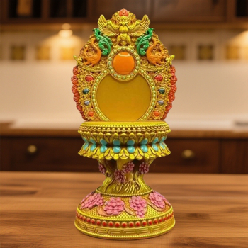 Altar tibetan din rășină, colorat, stil etnic, pentru decor de masă în casă, compatibil cu statuia Buddha de 10 cm