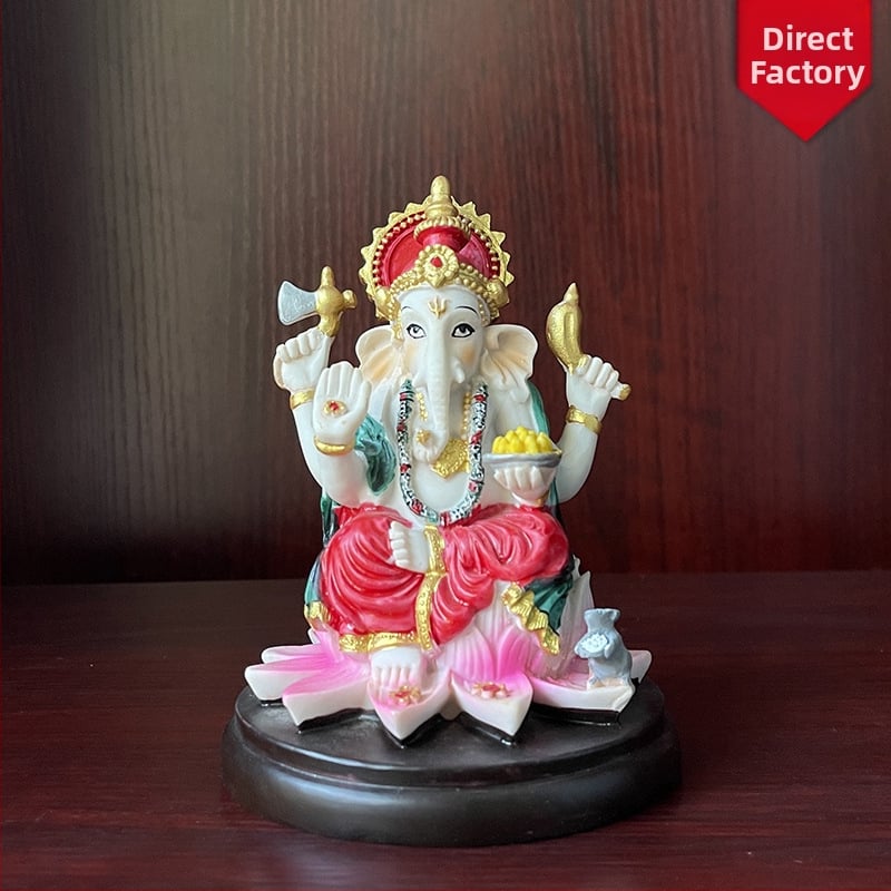 Figura decorativă din rășină, cap de elefant, pictată manual