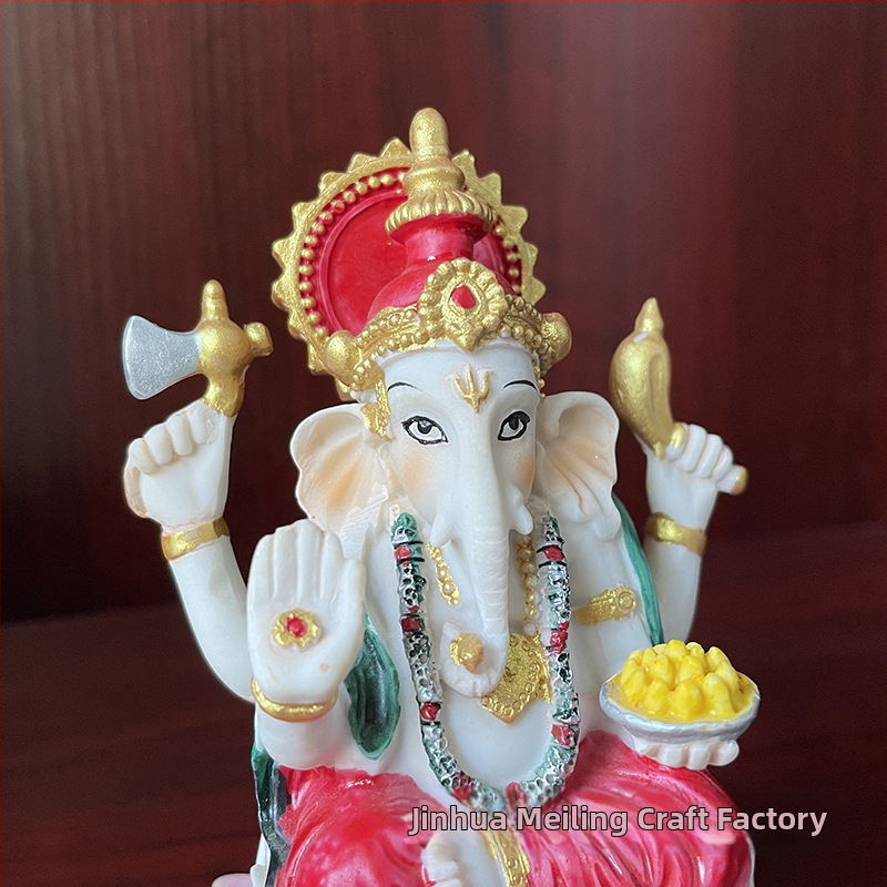 Figura decorativă din rășină, cap de elefant, pictată manual