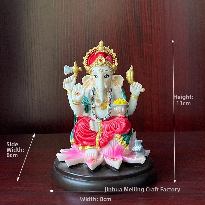 Figura decorativă din rășină, cap de elefant, pictată manual