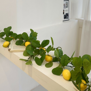 Viță artificială cu fructe de lămâie și frunze verzi, din mătase, înălțime 100–200 cm, pentru decor interior și fundal de fotografie