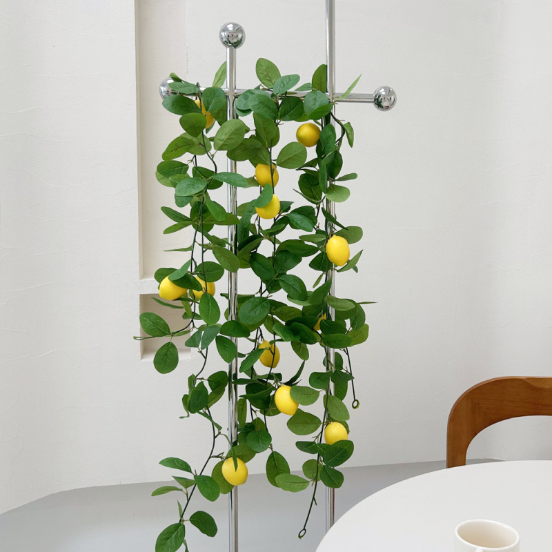 Viță artificială cu fructe de lămâie și frunze verzi, din mătase, înălțime 100–200 cm, pentru decor interior și fundal de fotografie