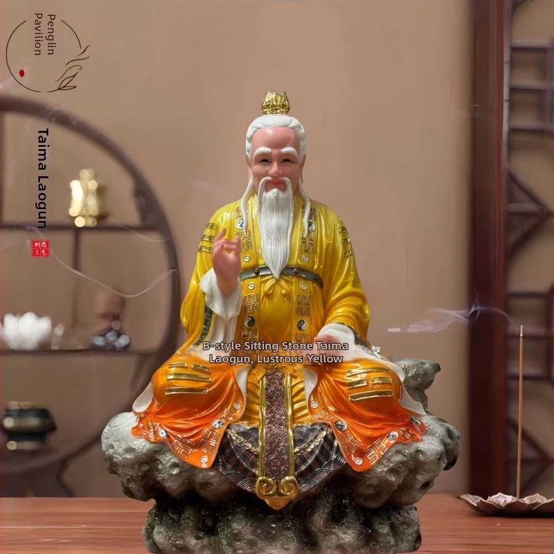 Statuete taoiste Taishang Laojun și Sanqing Patriarh, înălțime 48 cm, pictate manual