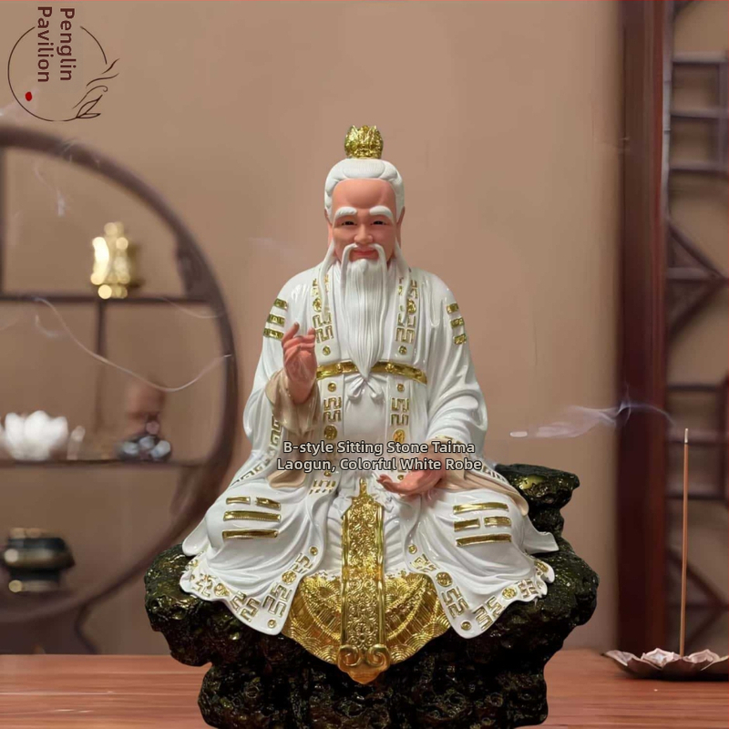 Statuete taoiste Taishang Laojun și Sanqing Patriarh, înălțime 48 cm, pictate manual