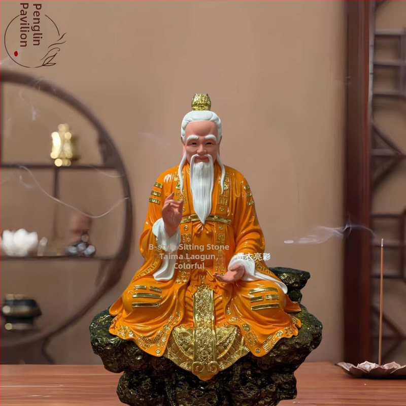 Statuete taoiste Taishang Laojun și Sanqing Patriarh, înălțime 48 cm, pictate manual